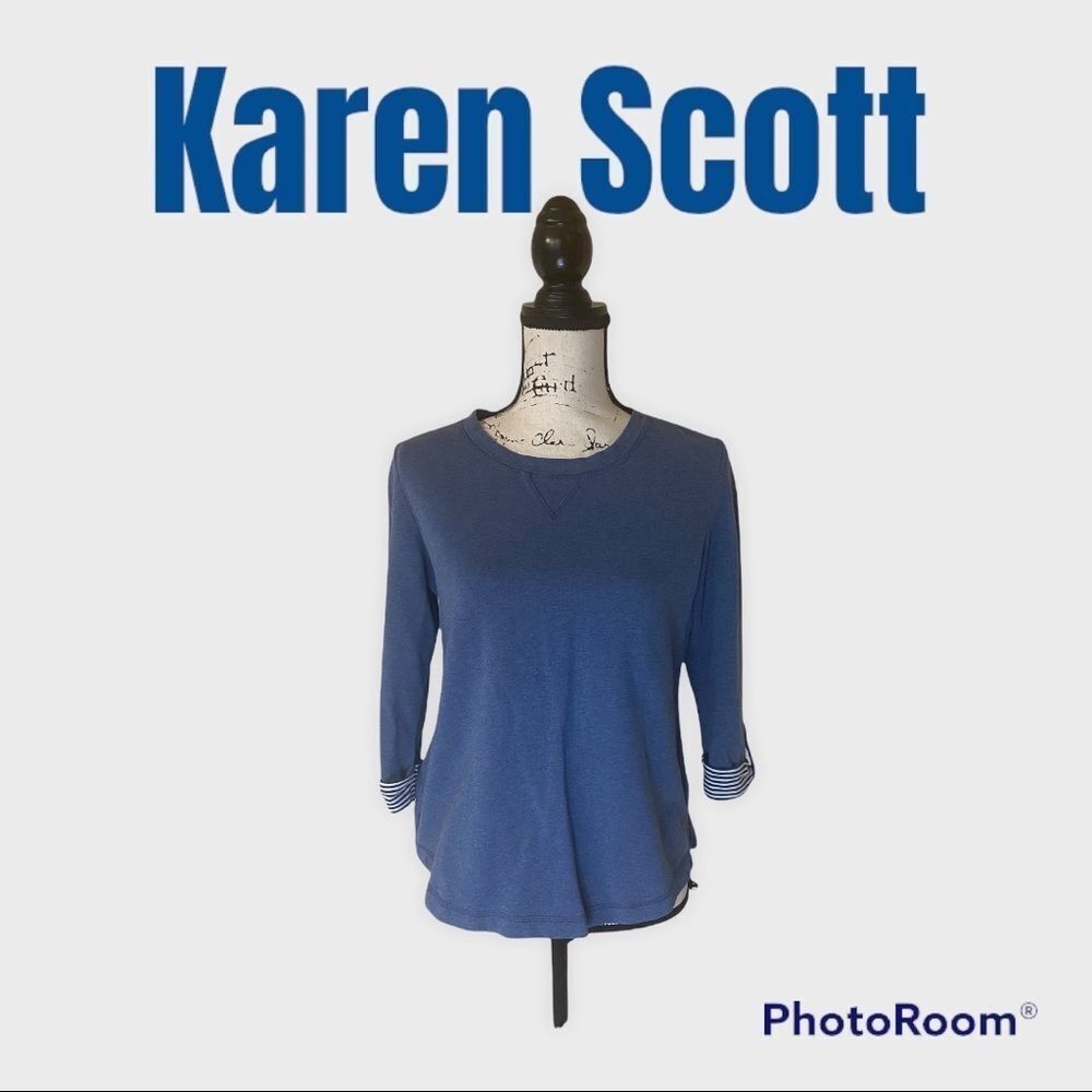 Karen Scott Sport Petites Navy Blue Crew Neck Top (PM)